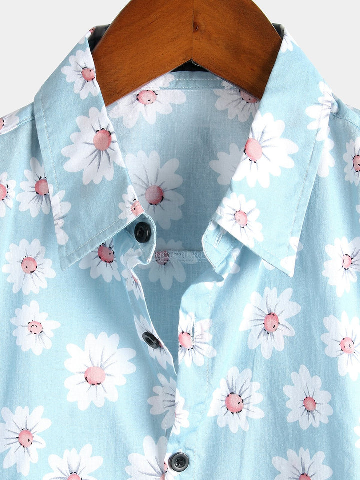 Chemise à fleurs hawaïenne à manches courtes en coton imprimé marguerite hawaïenne pour homme