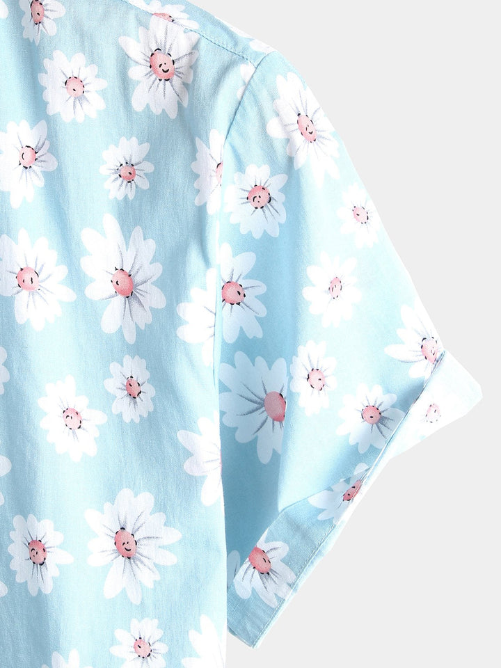 Chemise à fleurs hawaïenne à manches courtes en coton imprimé marguerite hawaïenne pour homme
