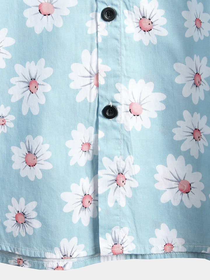 Chemise à fleurs hawaïenne à manches courtes en coton imprimé marguerite hawaïenne pour homme