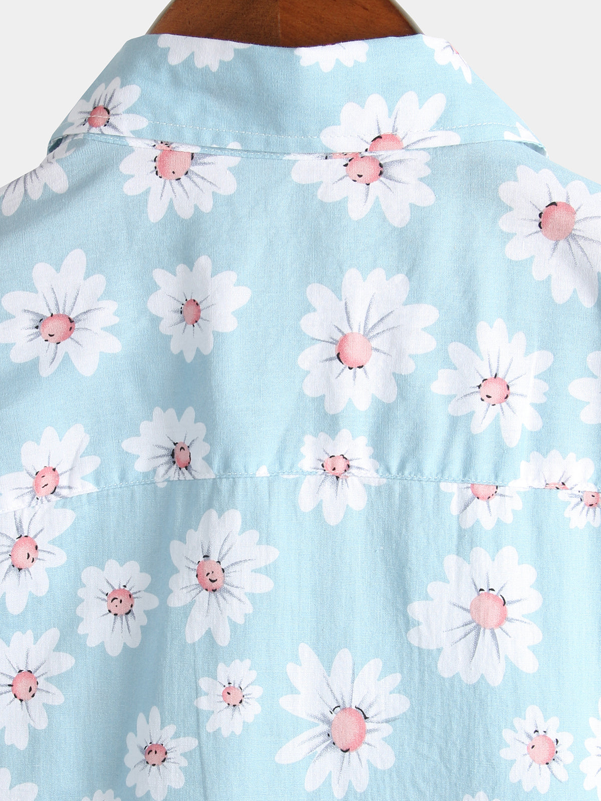 Chemise d'Été à Manches Courtes Hawaïenne pour Homme en Bleu avec Fleurs de Marguerite