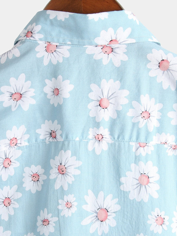 Chemise à fleurs hawaïenne à manches courtes en coton imprimé marguerite hawaïenne pour homme
