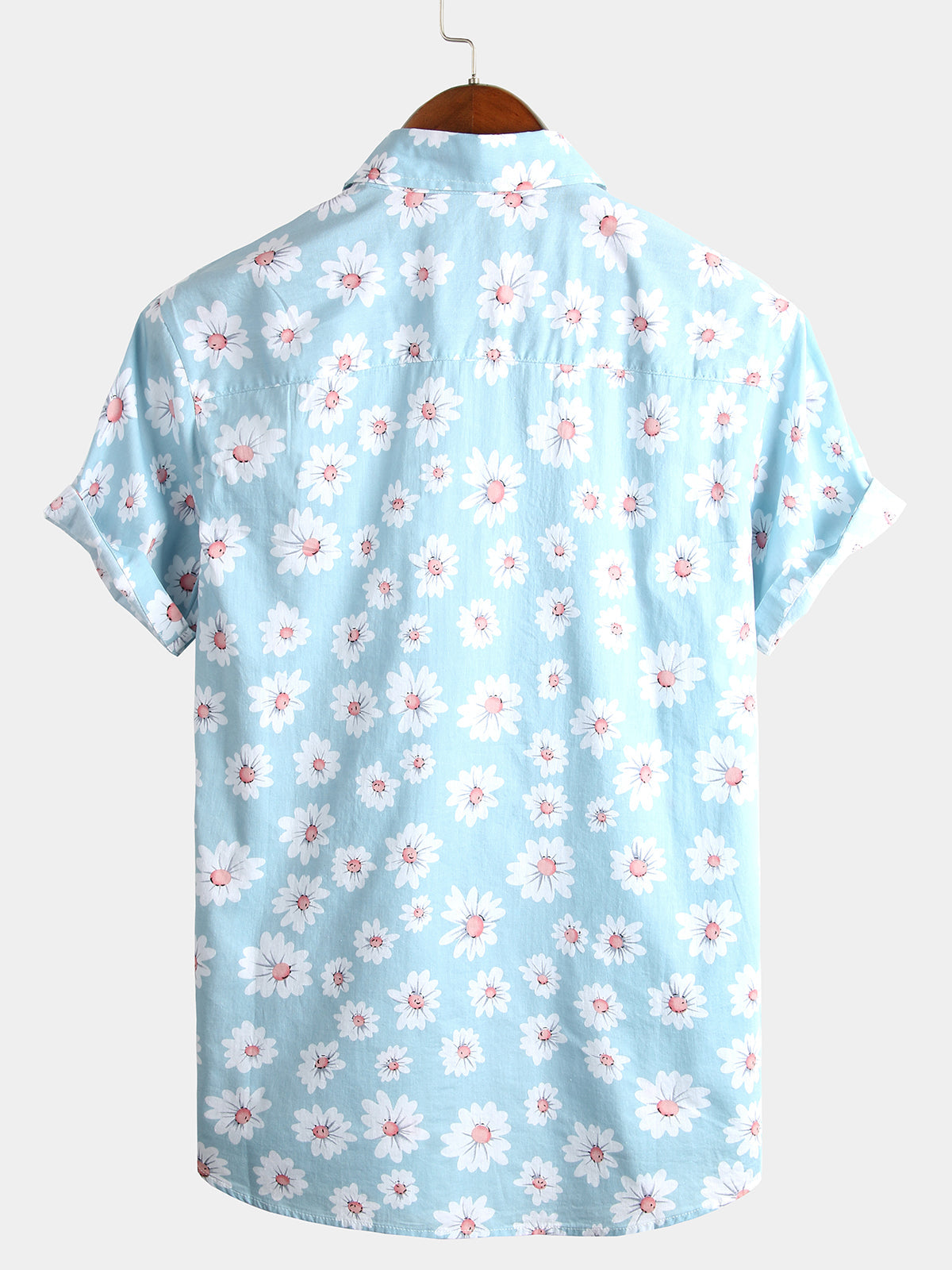 Chemise d'Été à Manches Courtes Hawaïenne pour Homme en Bleu avec Fleurs de Marguerite