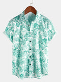 Chemises hawaïennes à manches courtes et boutons pour hommes, 100% coton, motif floral vert