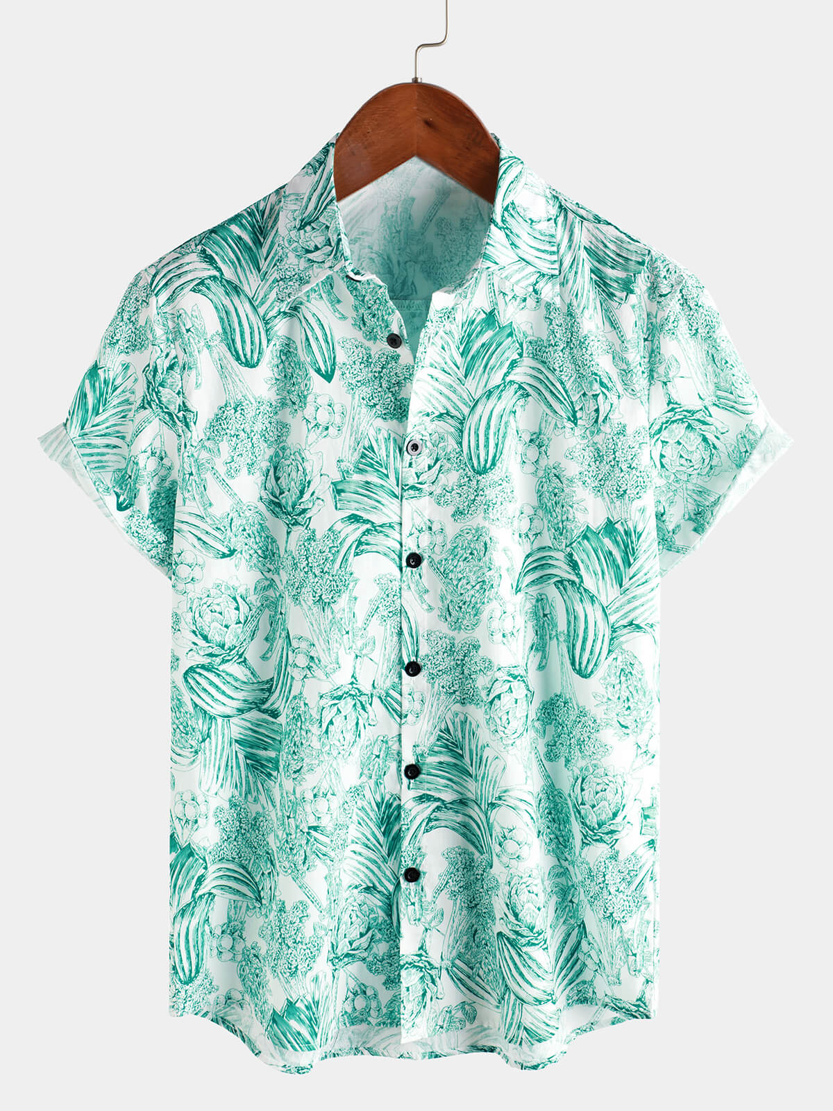 Chemises hawaïennes à manches courtes et boutons pour hommes, 100% coton, motif floral vert