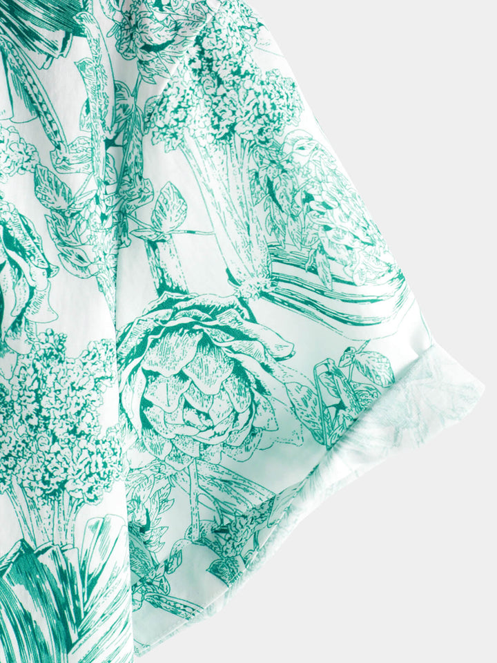 Chemises hawaïennes à manches courtes et boutons pour hommes, 100% coton, motif floral vert