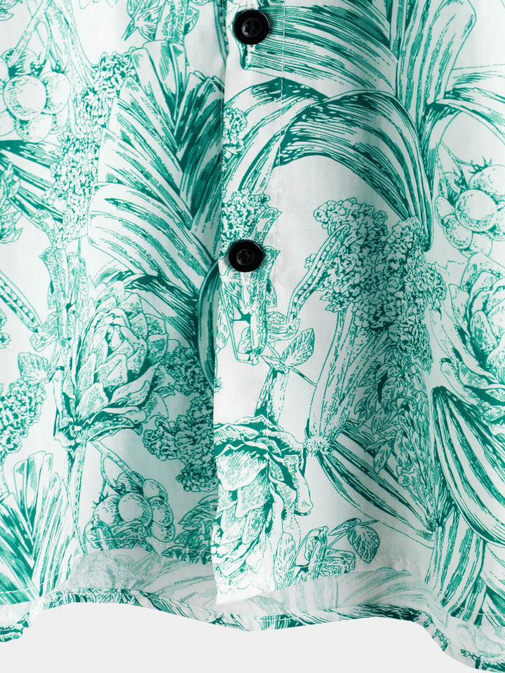 Chemises hawaïennes à manches courtes et boutons pour hommes, 100% coton, motif floral vert
