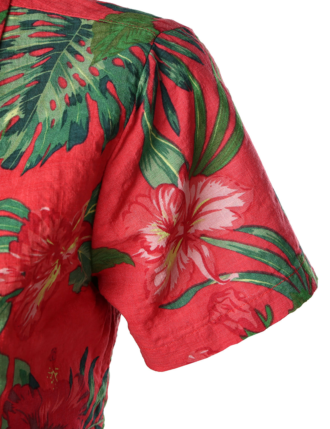 Chemisier respirant imprimé fleuri pour femme coton Aloha chemise hawaïenne rouge à manches courtes