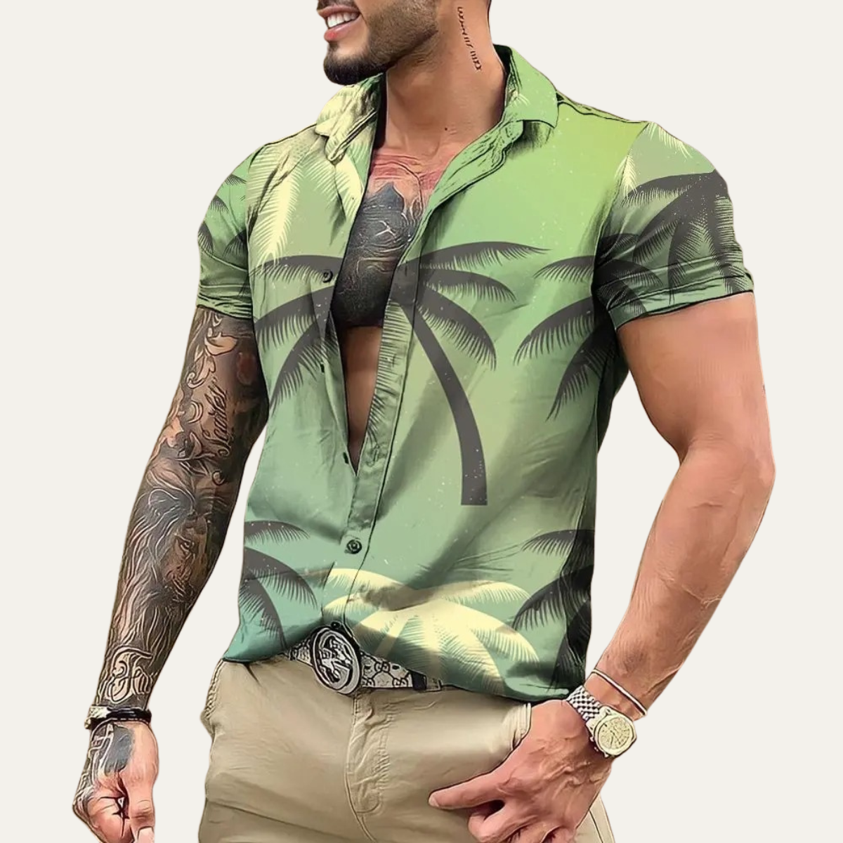 La chemise hawaïenne décontractée pour hommes Brookland avec imprimé tropical de noix de coco
