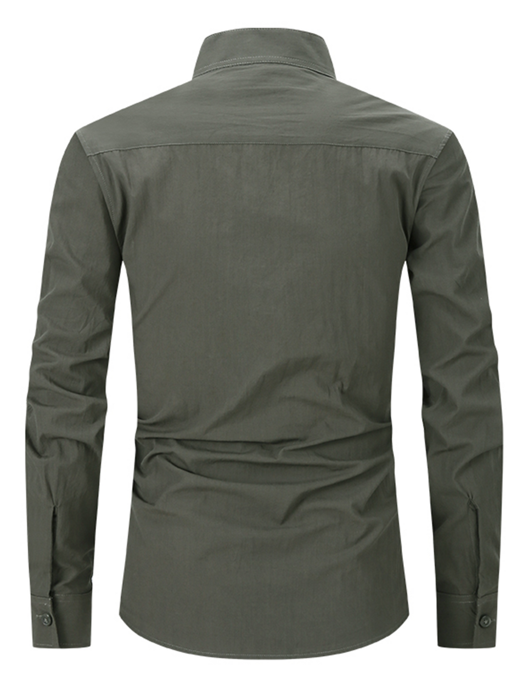 Chemise à manches longues et col Henley pour hommes, couleur unie, décontractée, en coton, avec poches