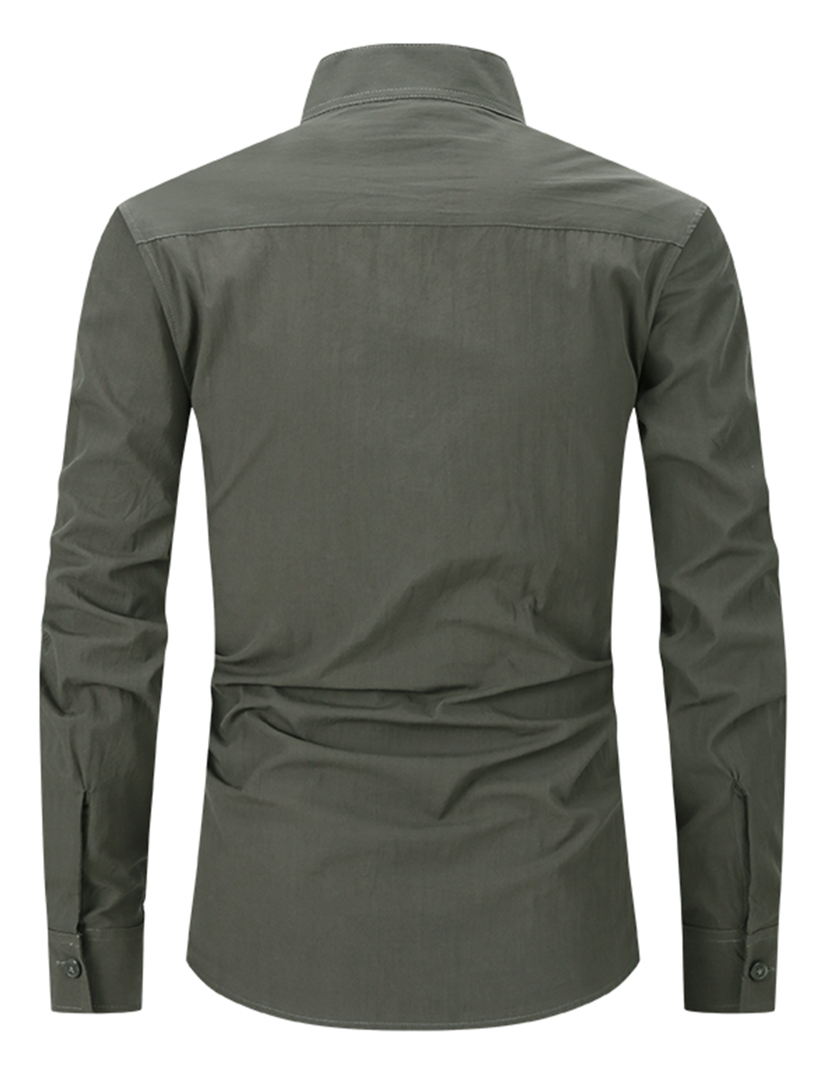 Chemise à manches longues et col Henley pour hommes, couleur unie, décontractée, en coton, avec poches