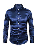 Chemise de soirée à manches longues en satin lisse boutonnée pour homme