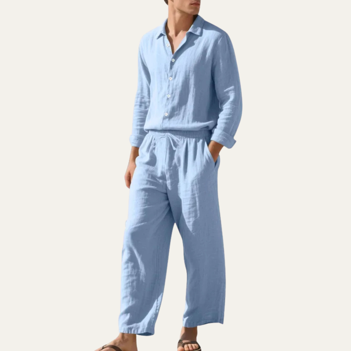 Le Set Chemise en Lin pour Homme et Pantalon à Jambes Larges Cumberland – Tenue Décontractée de Plage