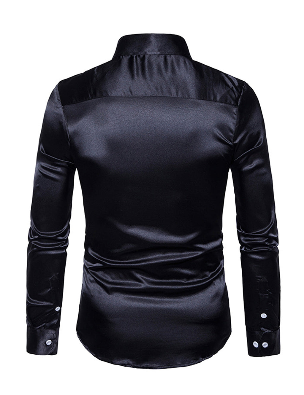 Chemise de soirée à manches longues en satin lisse boutonné pour homme