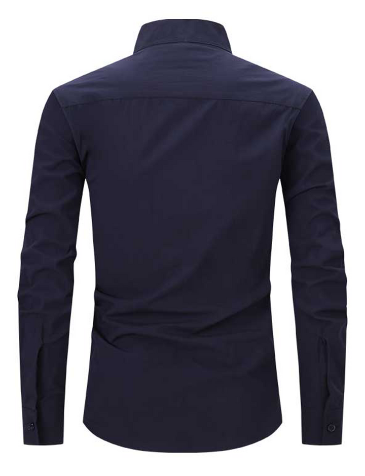 Chemise à manches longues et col Henley pour hommes, couleur unie, décontractée, en coton, avec poches