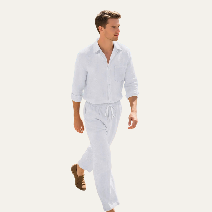 Le Set Chemise en Lin et Pantalons à Cordon pour Hommes de Birmingham – Tenue d&