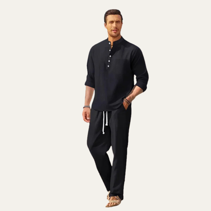 La Chemise Décontractée à Manches Longues pour Homme Versailles &amp; Pantalon Relaxé – Tenue de Plage Légère