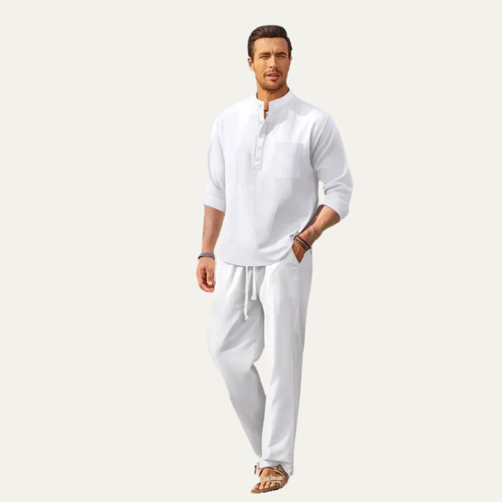 La Chemise Décontractée à Manches Longues pour Homme Versailles &amp; Pantalon Relaxé – Tenue de Plage Légère