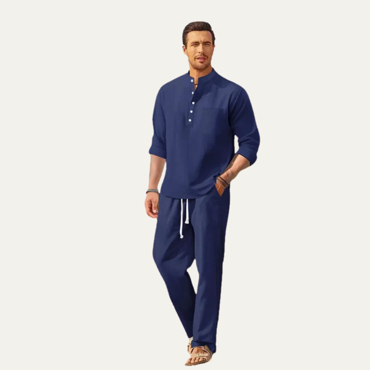 La Chemise Décontractée à Manches Longues pour Hommes de Versailles &amp; Pantalons Amples – Tenue de Plage Légère