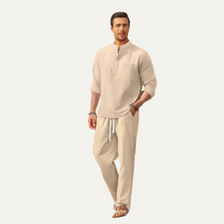 La Chemise Décontractée à Manches Longues pour Homme Versailles &amp; Pantalon Relaxé – Tenue de Plage Légère