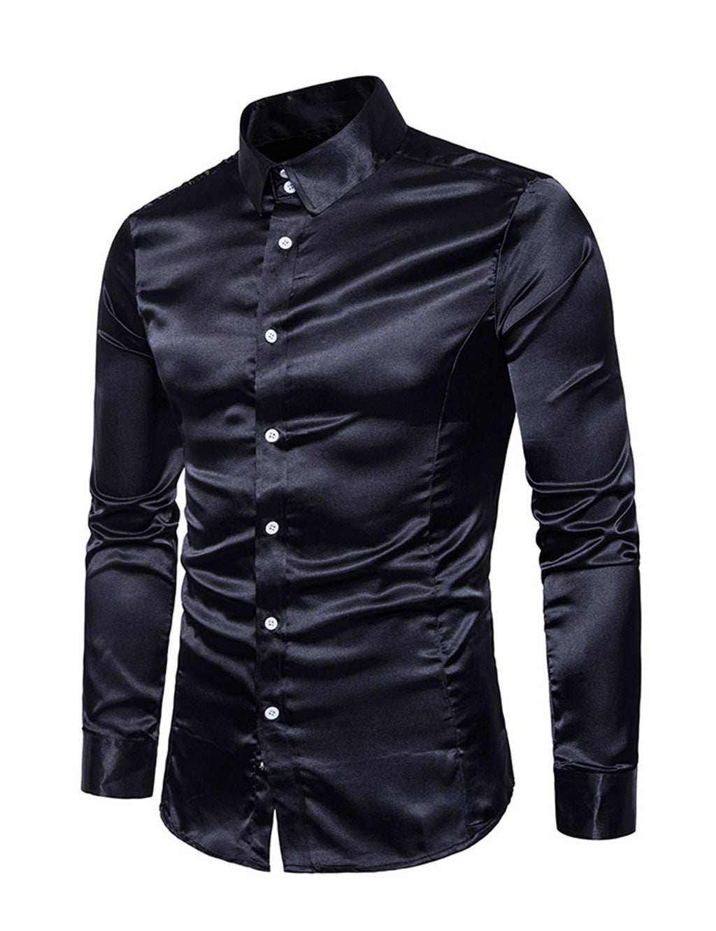 Chemise de soirée à manches longues en satin lisse boutonné pour homme