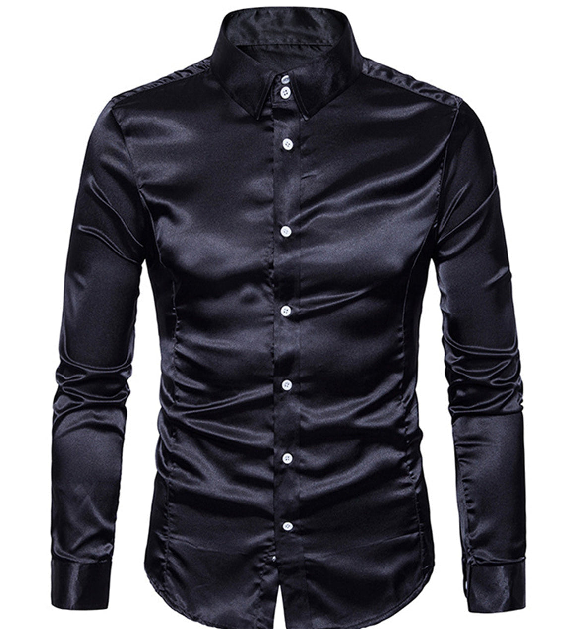 Chemise de soirée à manches longues en satin lisse boutonné pour homme