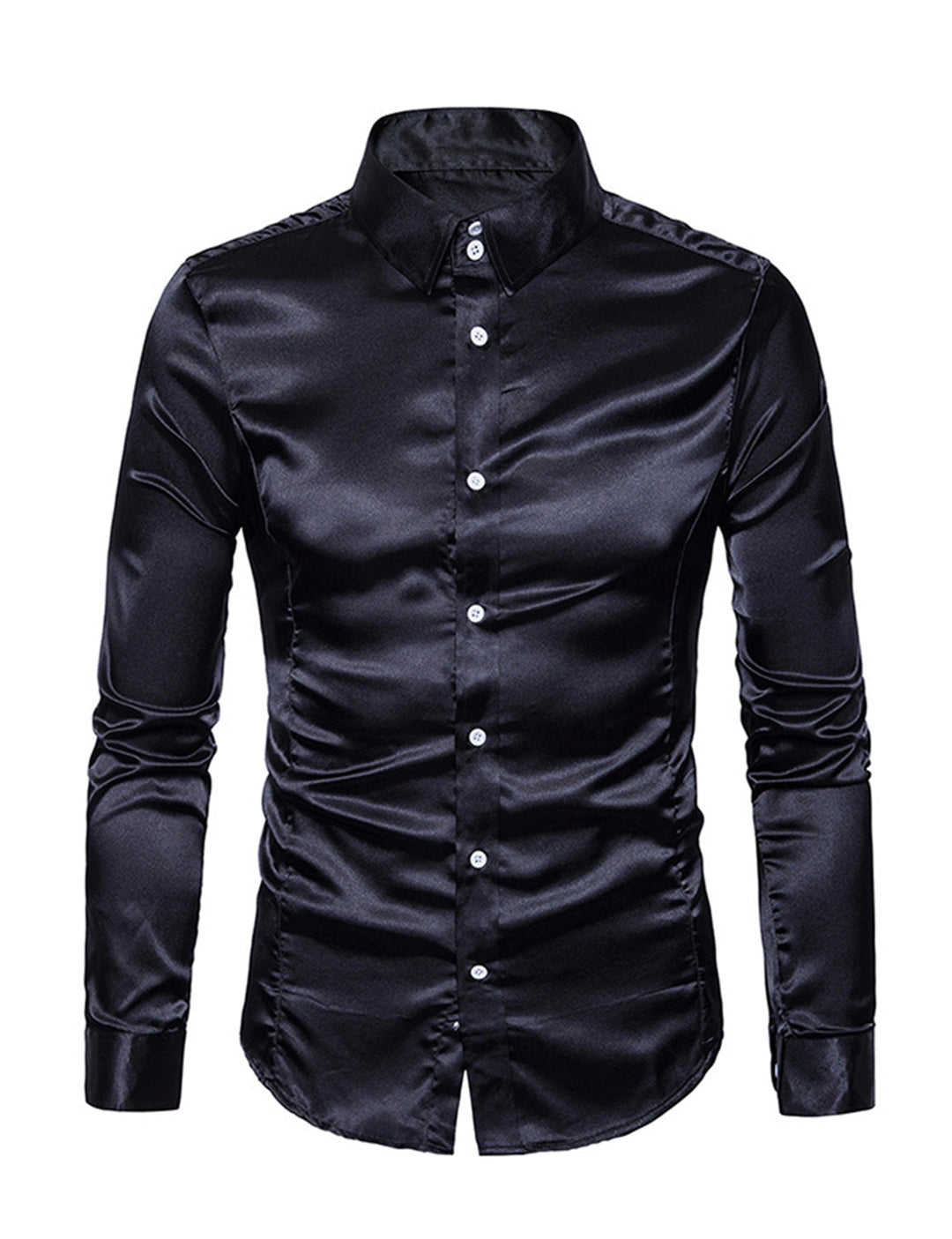 Chemise de soirée à manches longues en satin lisse boutonné pour homme