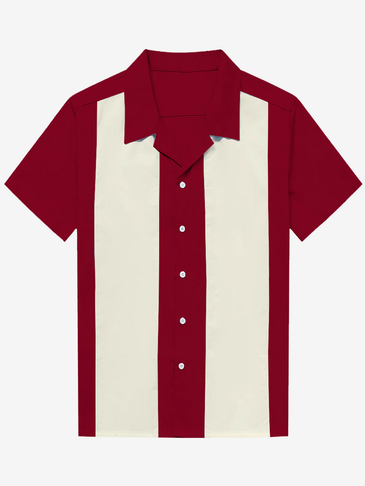 Chemise à manches courtes bleu col cubain des années 50 pour hommes