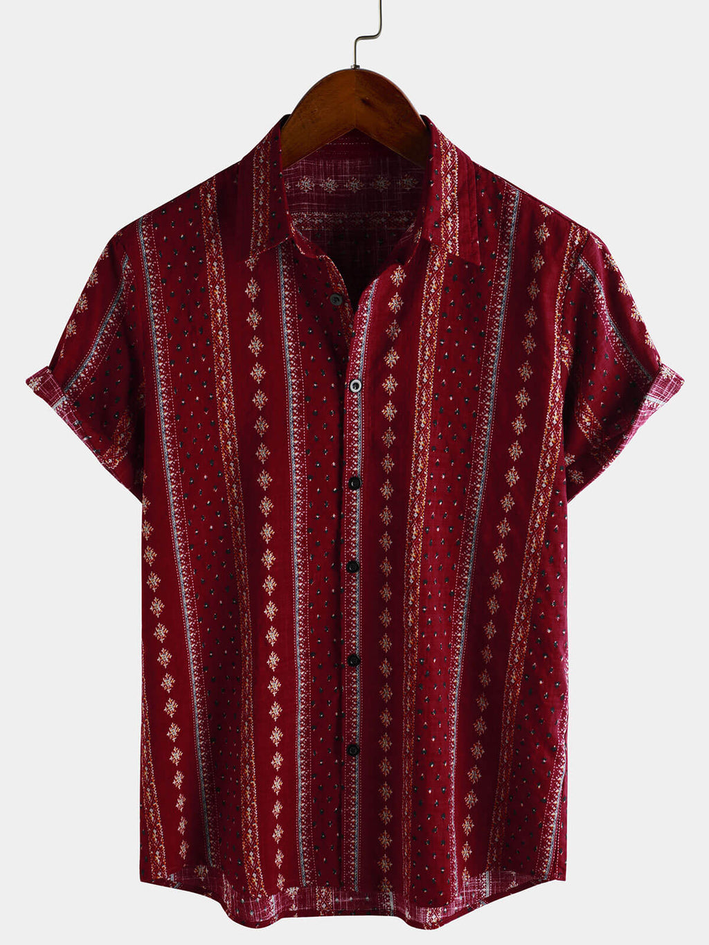 Chemise Vintage à Manches Courtes des Années 70 avec Imprimé à Rayures Rouges pour Homme