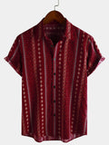 Chemise Vintage à Manches Courtes des Années 70 avec Imprimé à Rayures Rouges pour Homme