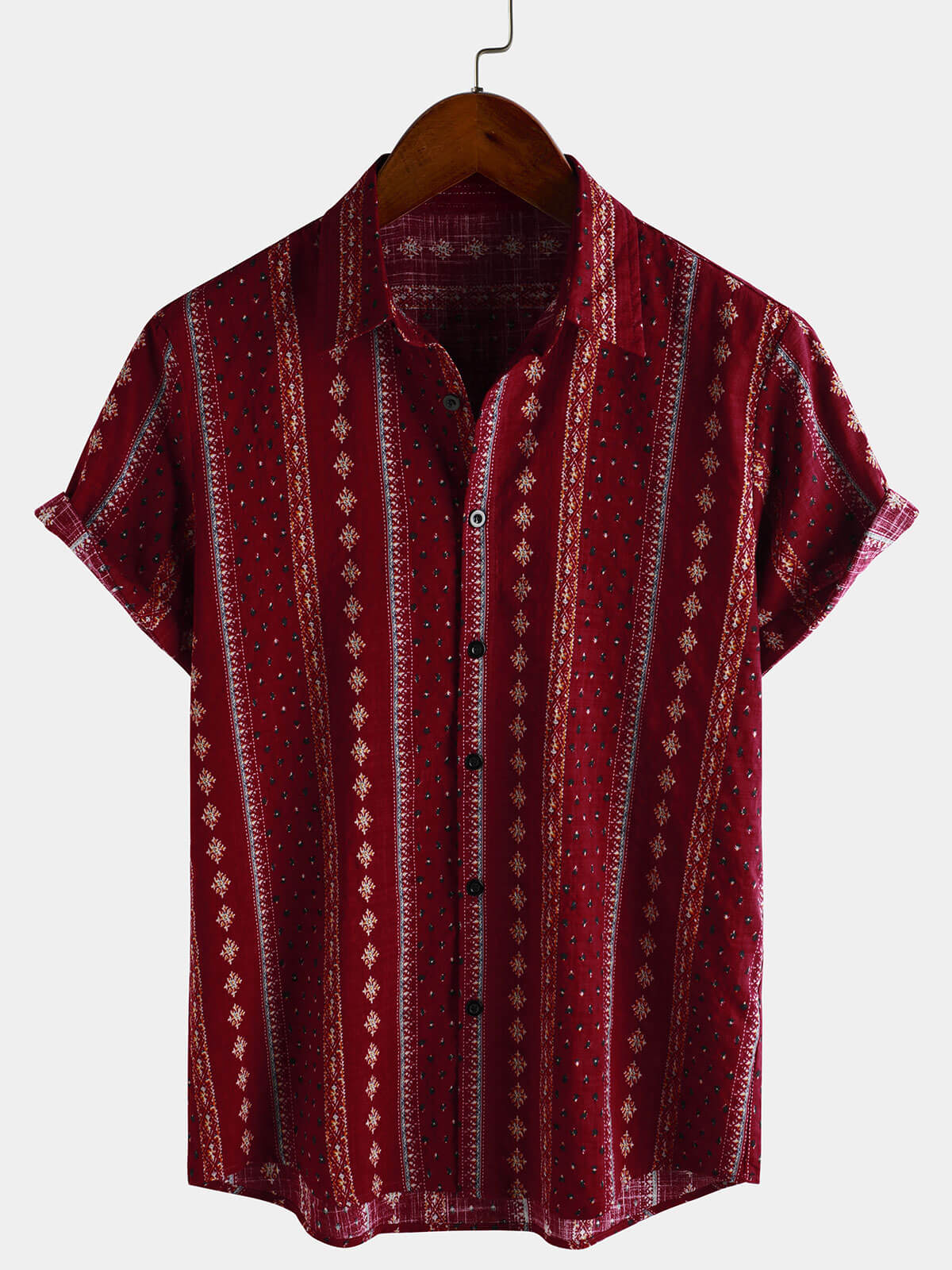 Chemise Vintage à Manches Courtes des Années 70 avec Imprimé à Rayures Rouges pour Homme