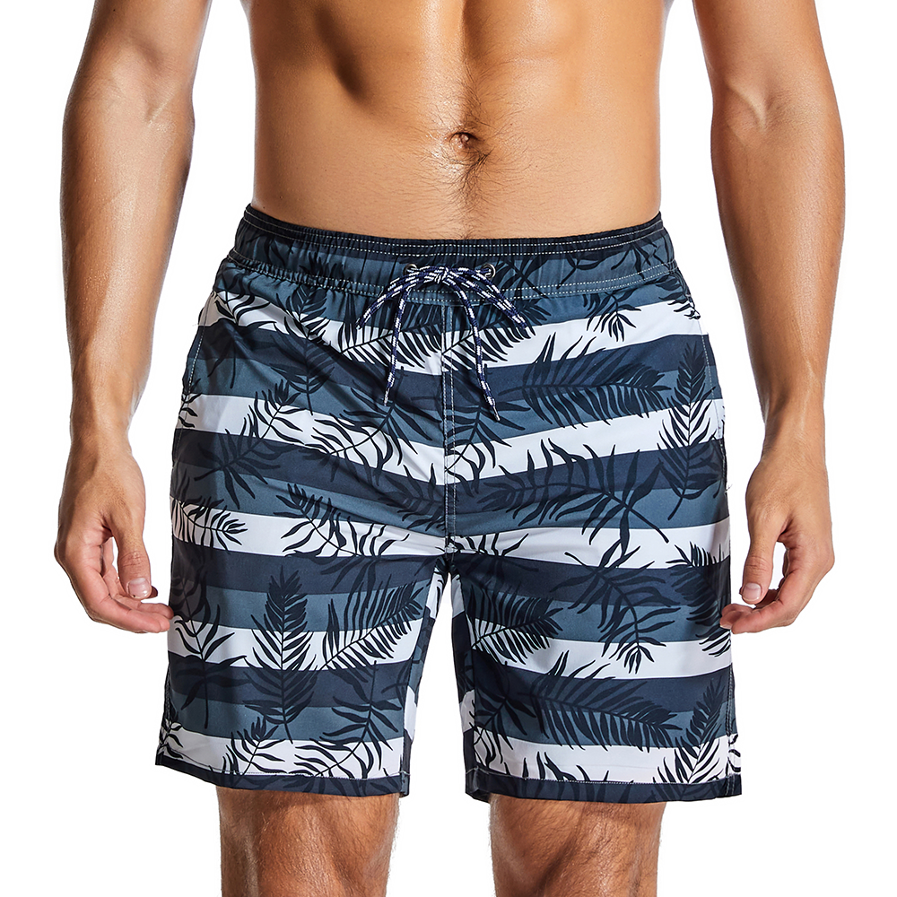 Feuilles tropicales et shorts de plage rayés à séchage rapide pour hommes