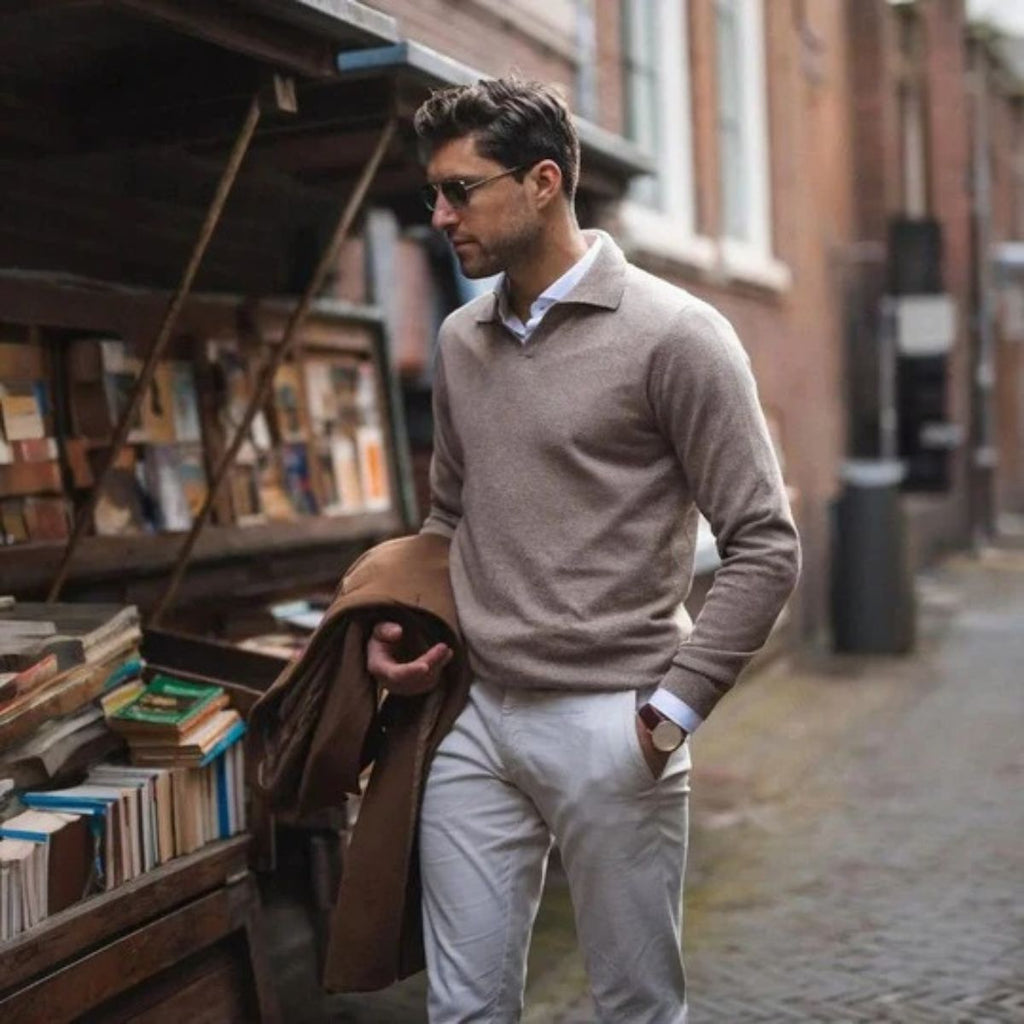 Le Polo en Coton à Col V Venise pour Hommes - Style Vieille Argent
