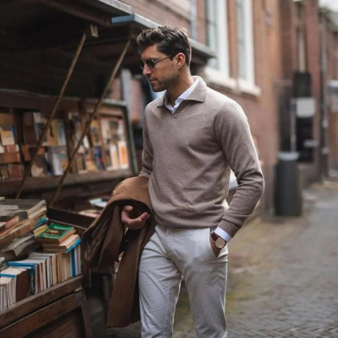 Le Polo en Coton à Col V Venise pour Hommes - Style Vieille Argent
