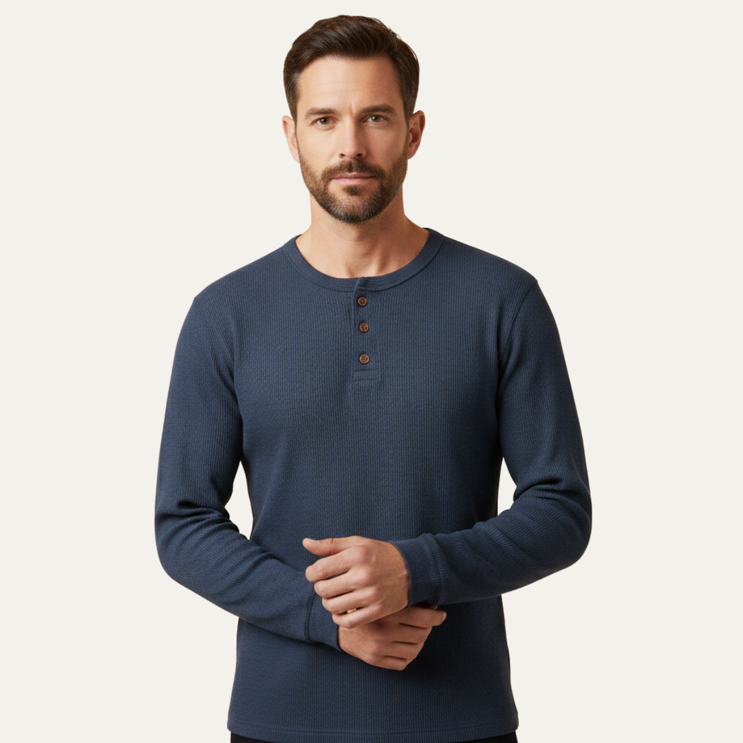 La chemise Henley thermique en coton à mailles de la Glenhurst Park pour hommes, coupe slim
