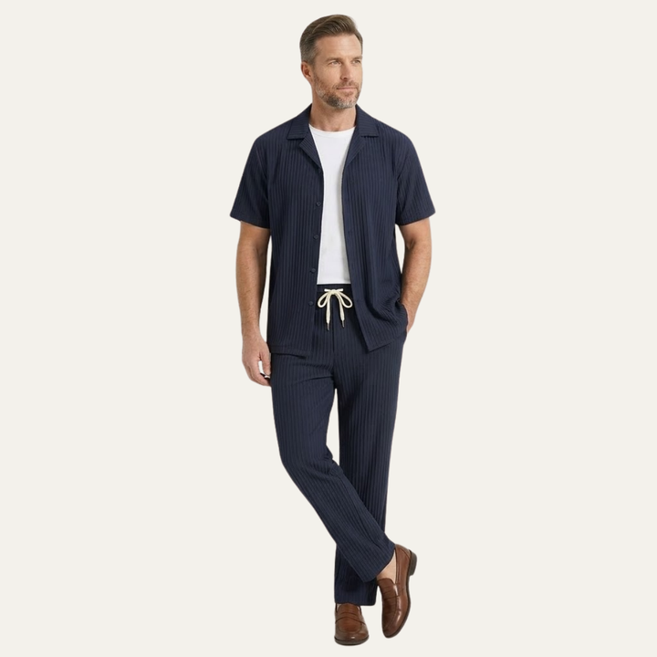 Le Set Deux Pièces en Lin pour Homme Dervio – Chemise Légère à Boutons &amp; Pantalons Décontractés