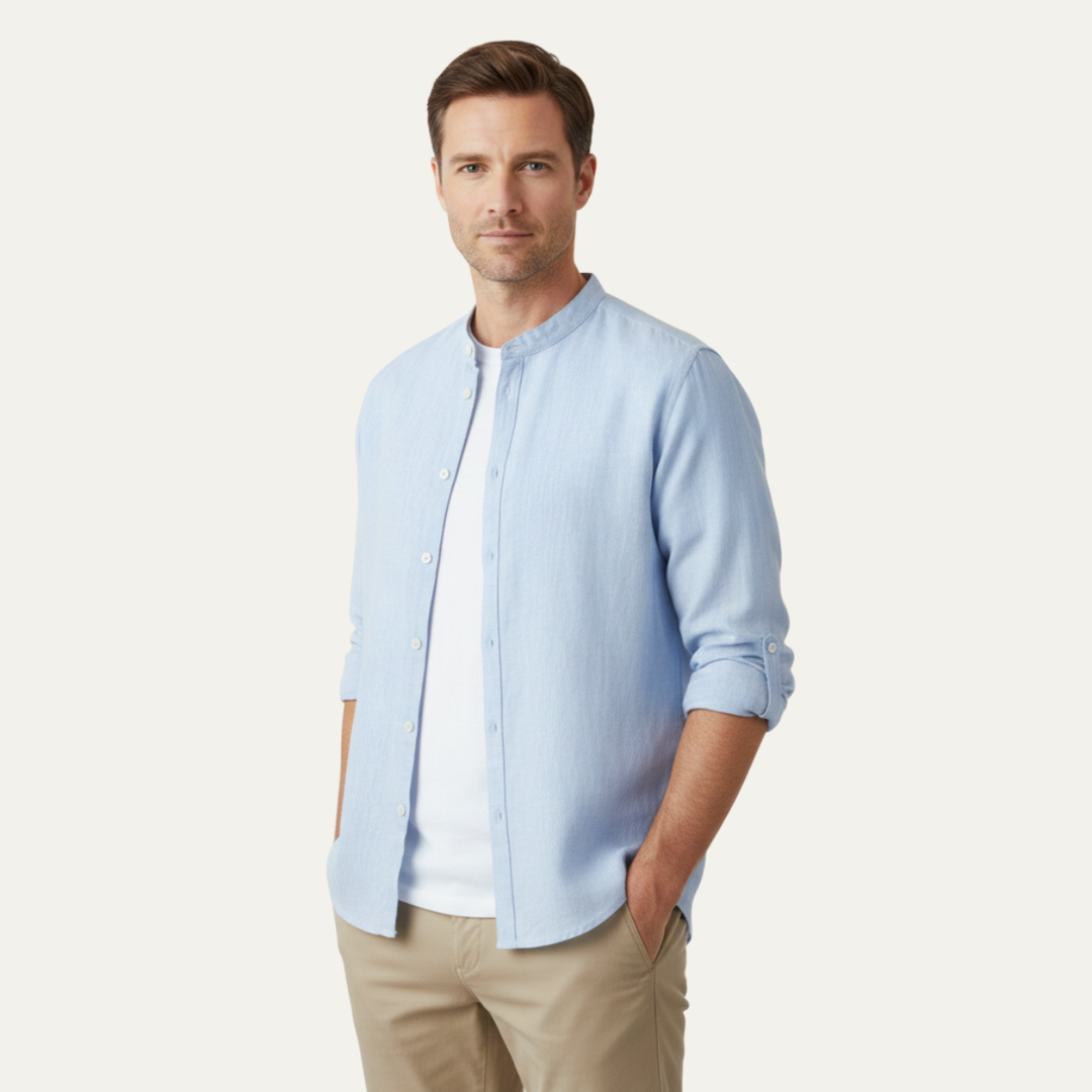 La chemise en lin vintage à col rond fin pour homme de Brookfield Lane