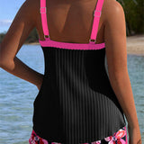 Tankini Col En V Imprimé Boxer De Sport