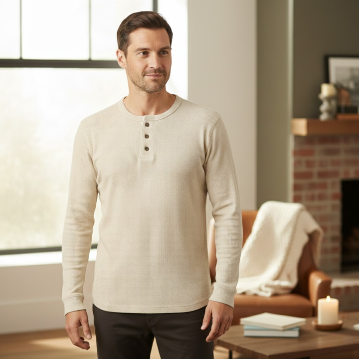 La chemise Henley thermique en coton à mailles de la Glenhurst Park pour hommes, coupe slim