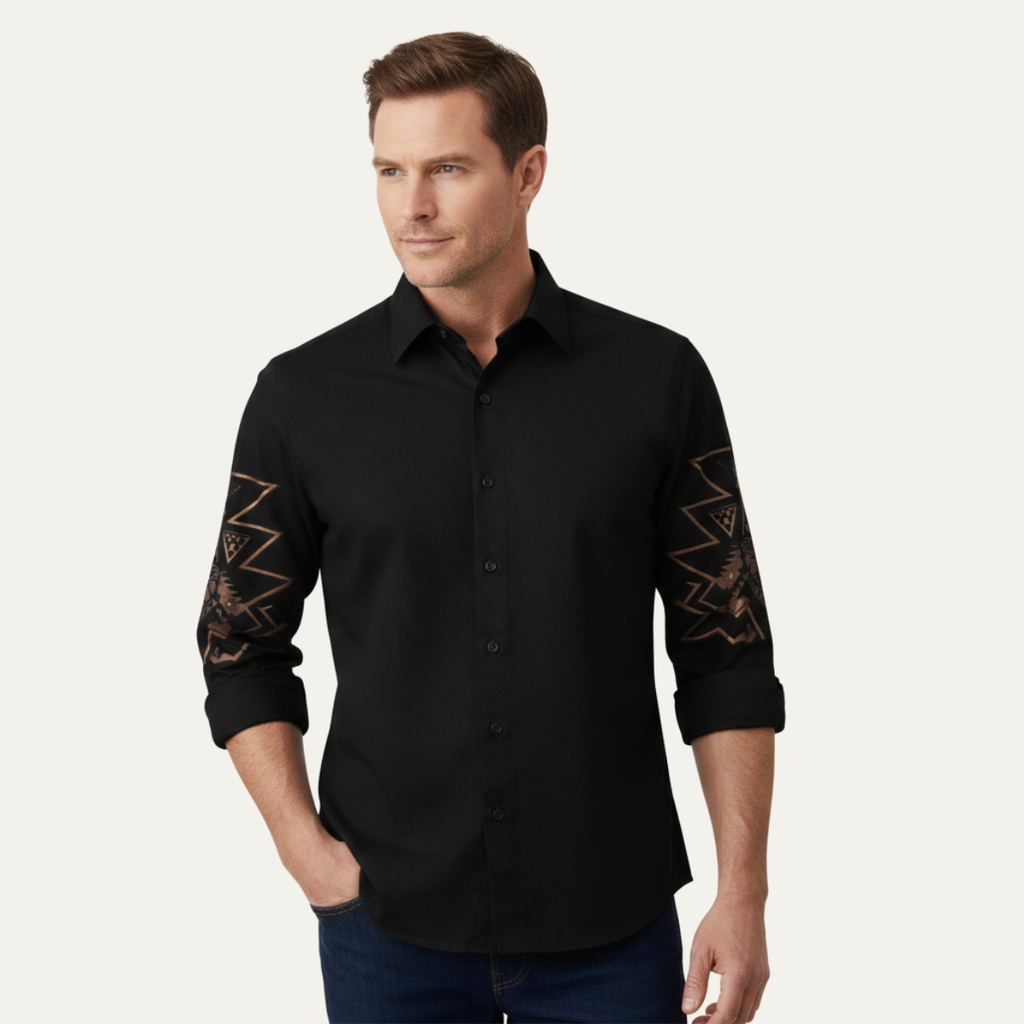 Chemise en Denim Casual Western à Panneaux Bicolores pour Homme Westbury Hill