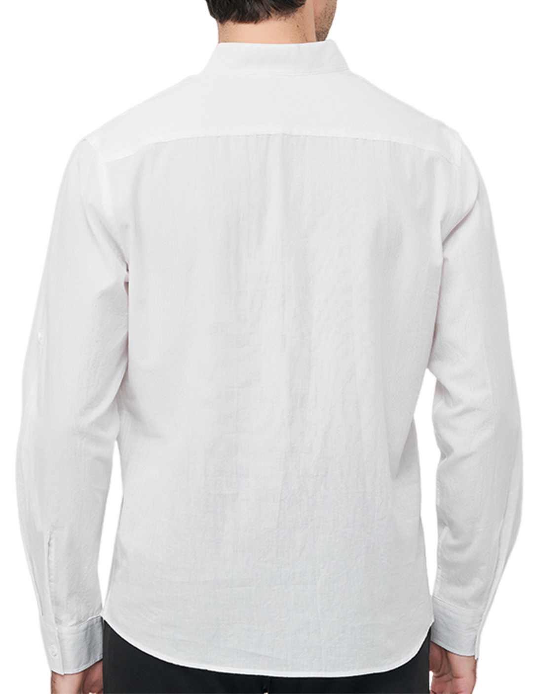 Chemise à manches longues décontractée en coton avec col Henley de couleur unie pour hommes