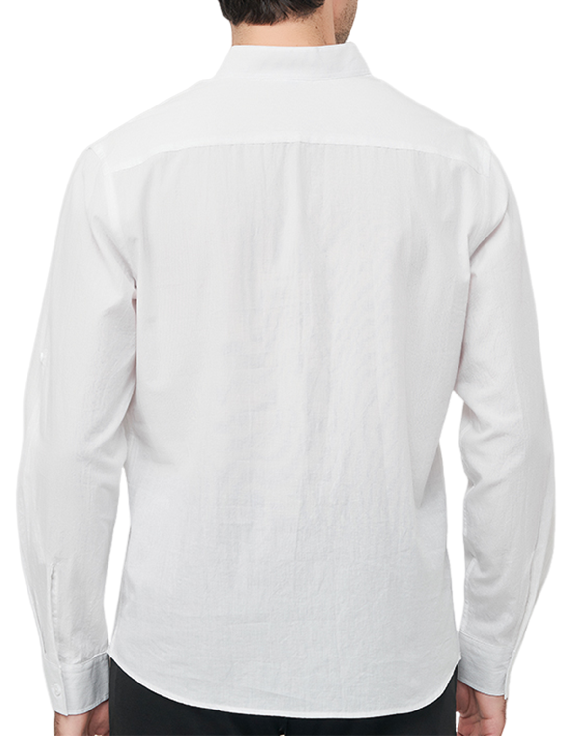 Chemise à manches longues décontractée en coton avec col Henley de couleur unie pour hommes