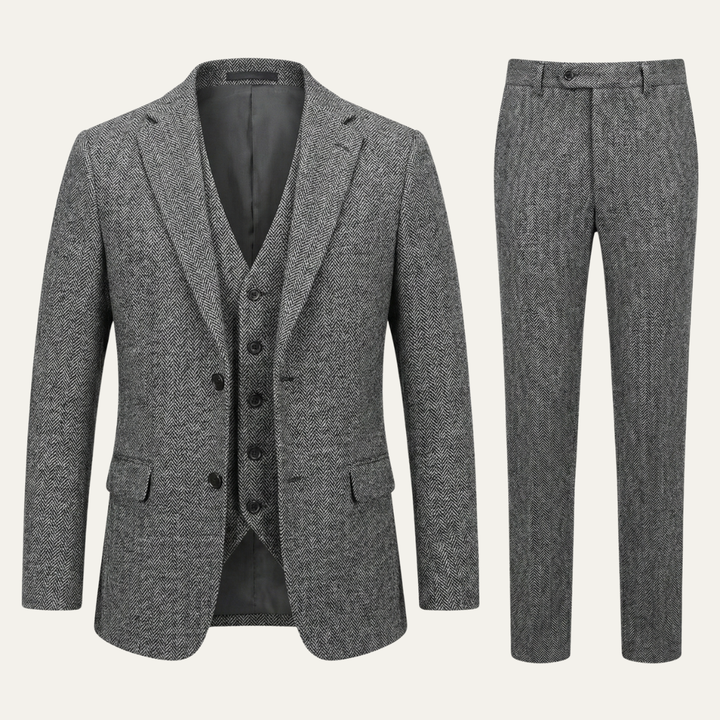 Le Costume 3 Pièces en Tweed pour Hommes Norwood – Veste Herringbone Ajustée, Gilet &amp; Pantalon