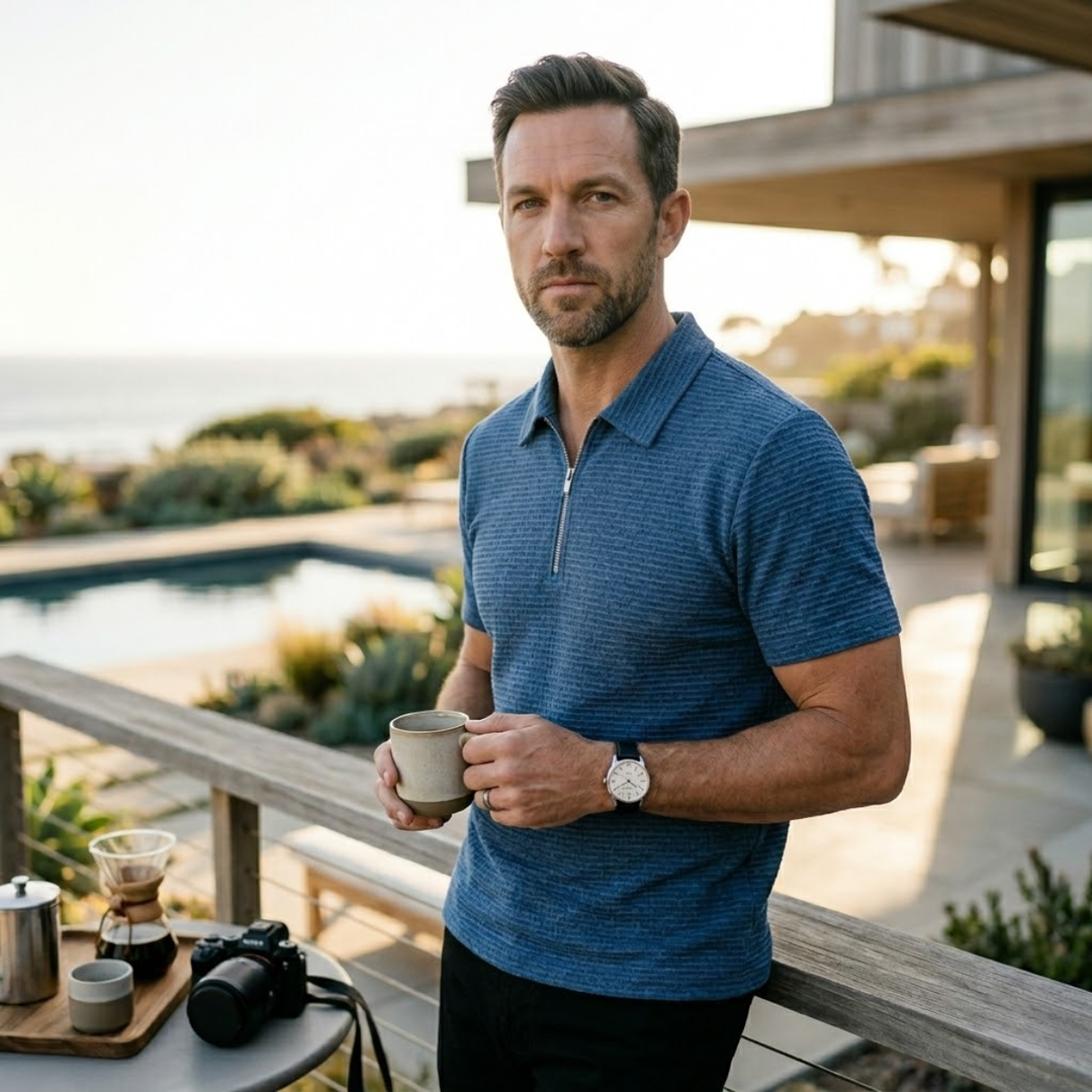 Le Polo à Col Zippé en Maille Waffle pour Hommes Ravenswood