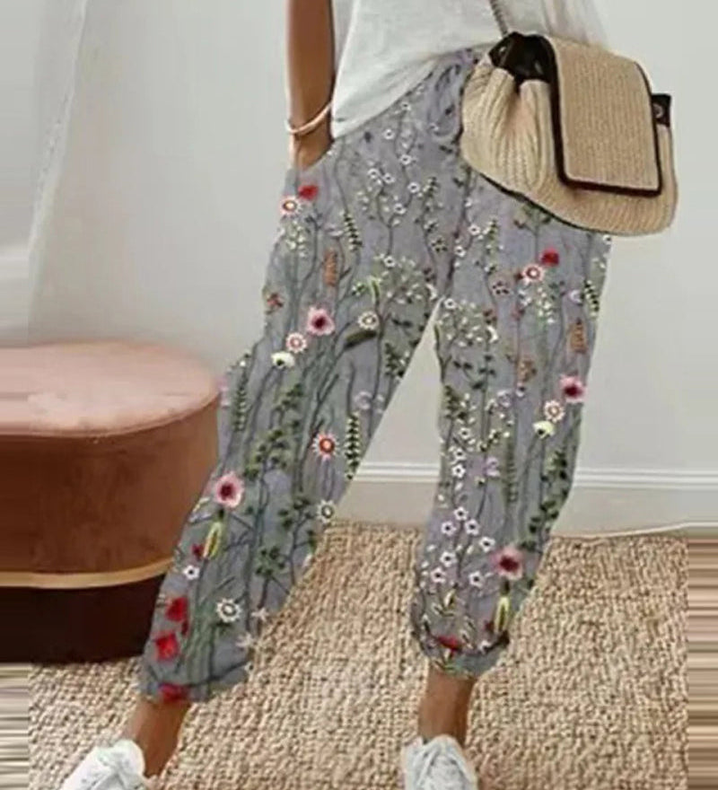 Pantalon décontracté en coton et lin pour femme