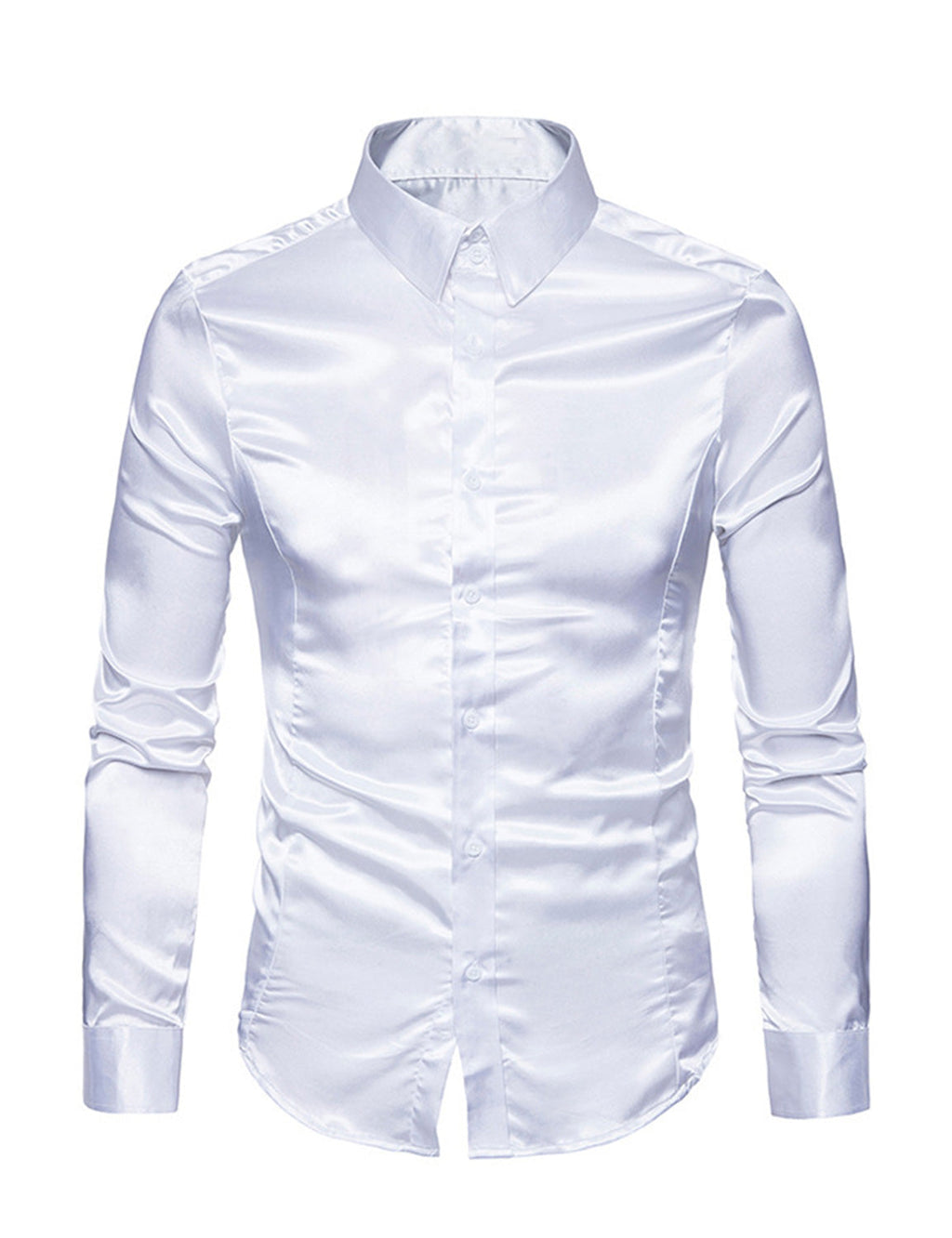 Chemise de soirée à manches longues en satin lisse boutonné pour homme