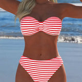 Maillot De Bain Haute Taille Rayé Triangle Deux Pièces