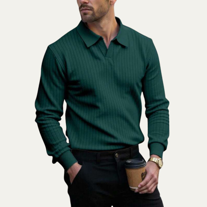 Le Polo à Manches Longues en Maille Côtelée Tendance pour Hommes Oakpark