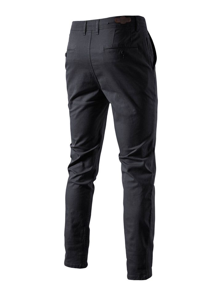 Pantalon décontracté en coton respirant pour homme avec poches et couleur unie