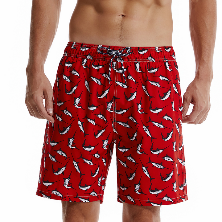 Short de plage rouge à imprimé requin pour hommes, maillot de bain à séchage rapide