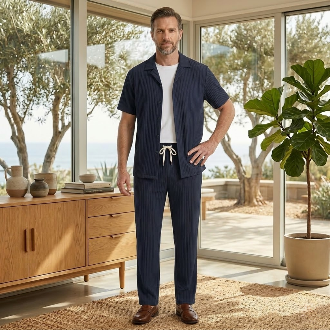 Le Set Deux Pièces en Lin pour Homme Dervio – Chemise Légère à Boutons &amp; Pantalons Décontractés